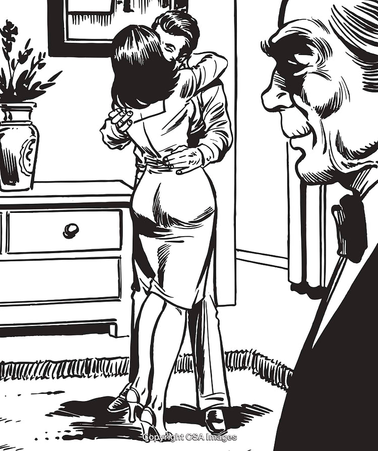 Retro Style Illustration of Romantic Affair and Suspenseful Scene