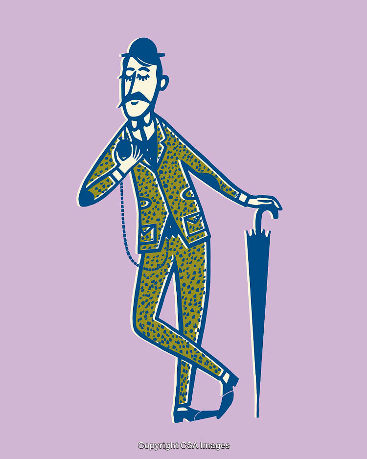 Whimsical Line Art Illustration of a Gentleman in Vibrant Attire