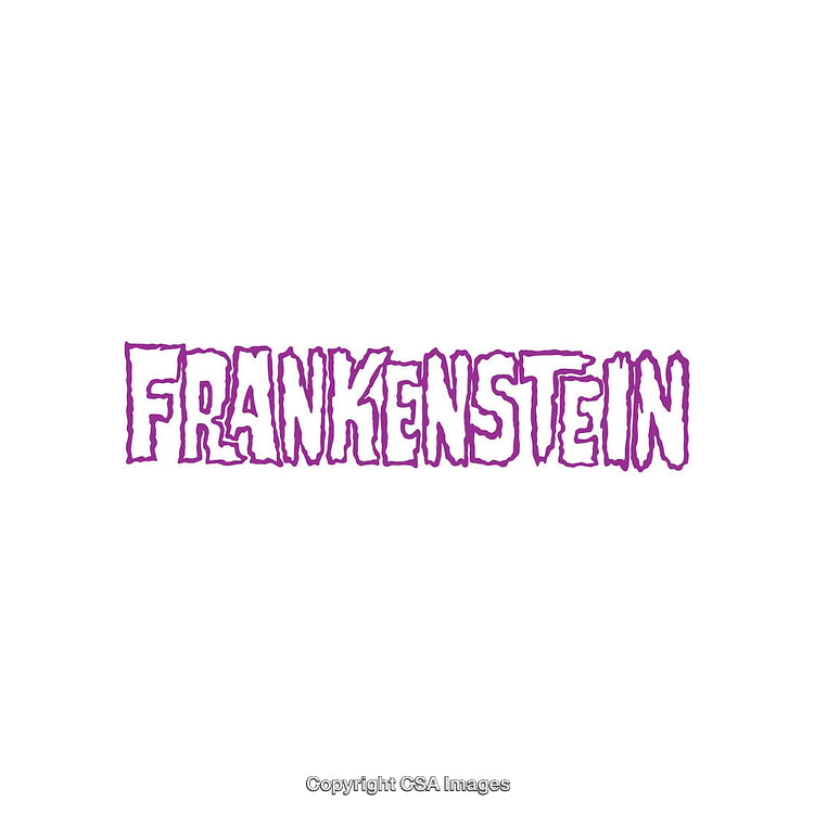 Frankenstein-Themed Purple Text Design with Distinctive Rough Font Style
