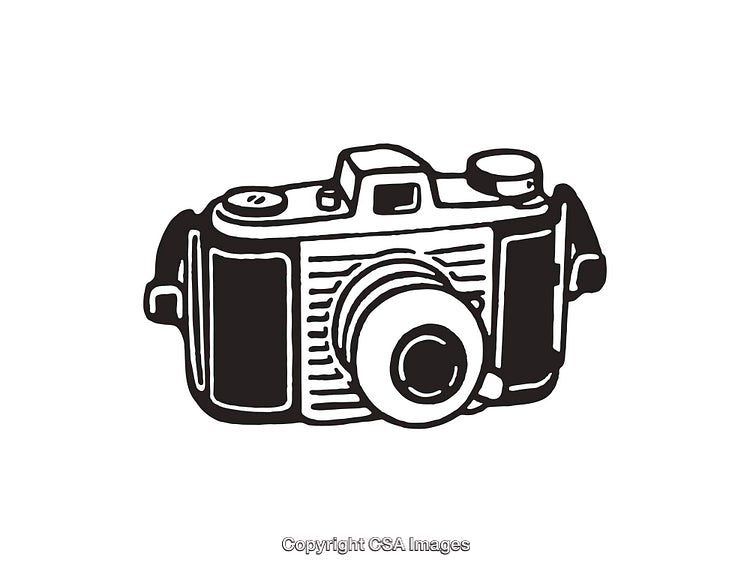 Retro-Style Black and White Line Art Illustration of a Camera