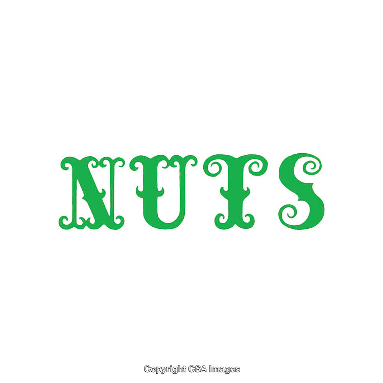Green Stylized Font Displaying the Word Nuts on White Background