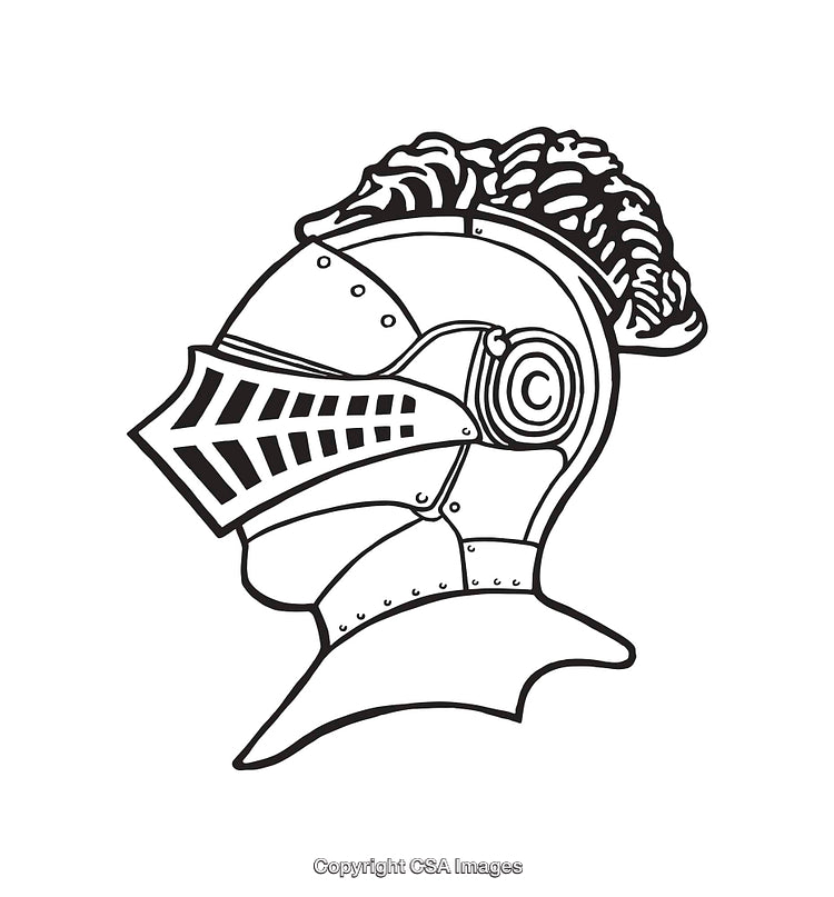 Black and White Line Art of a Classic Knight Helmet