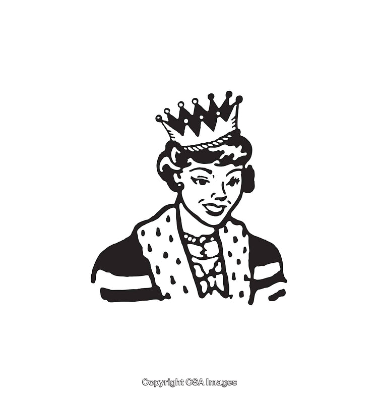 Vintage Line Art Illustration of a Queen Wearing a Crown