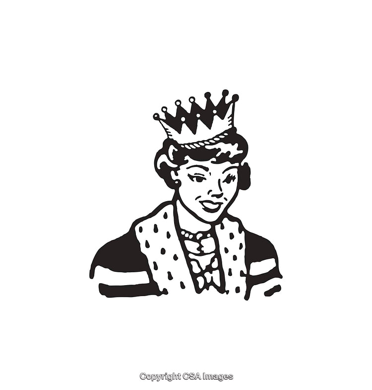 Vintage Line Art Illustration of a Queen Wearing a Crown
