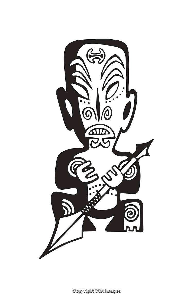 Black and White Tribal Art Depicting a Warrior Holding a Spear