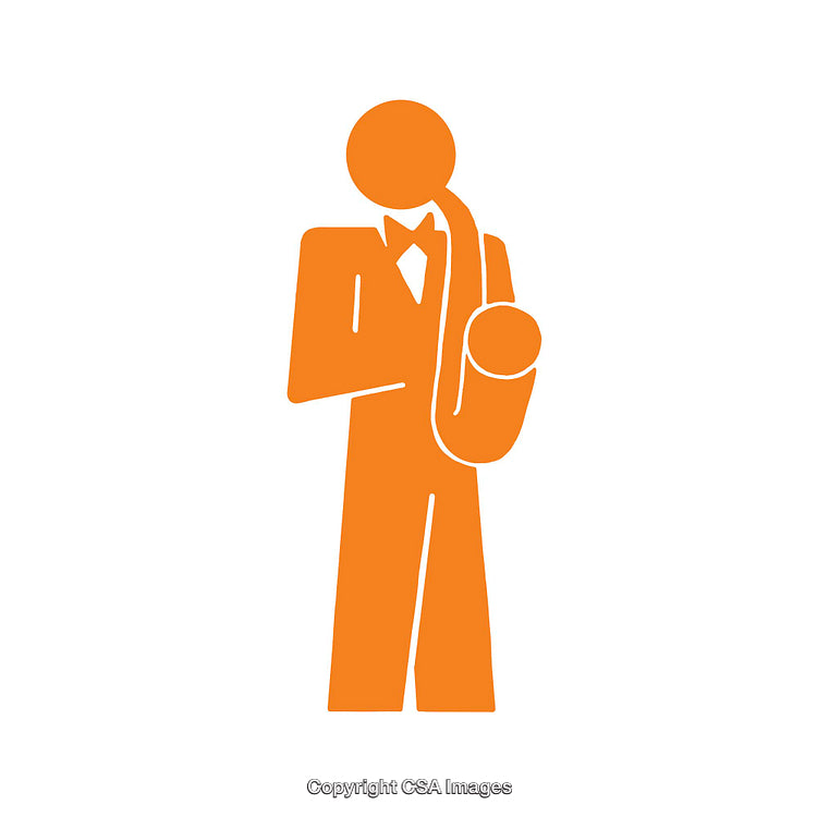 Orange Silhouette Icon of a Musician Playing the Saxophone