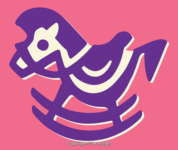 Colorful Rocking Horse Illustration with Playful Design on a Pink Background