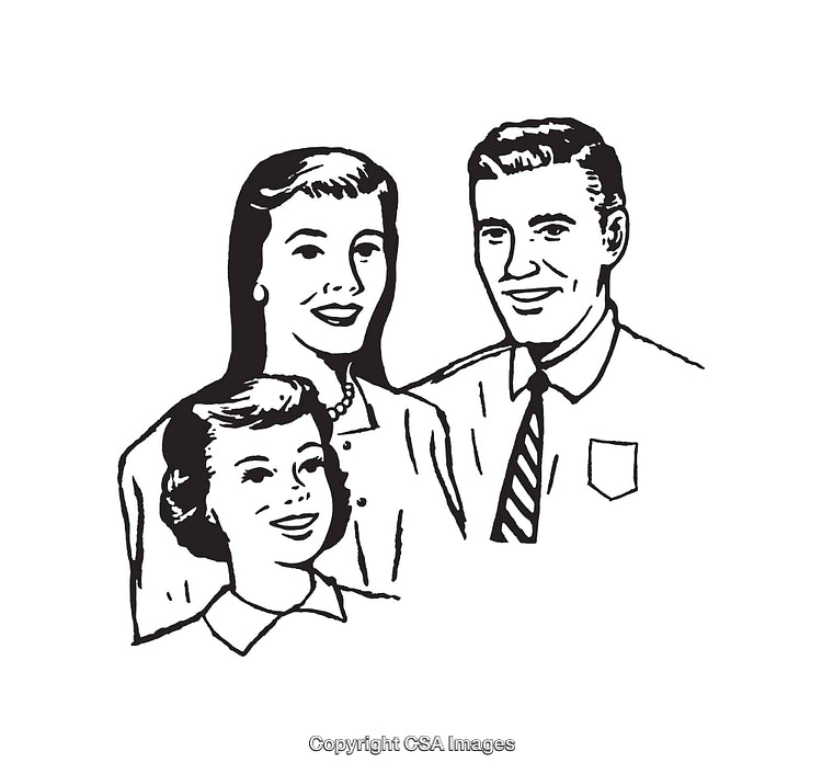 Classic Black and White Retro Family Portrait Illustration