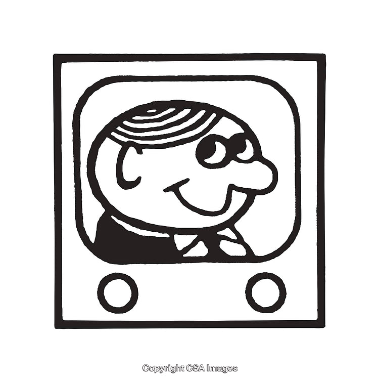 Black and White Retro Line Art of a Smiling Cartoon Character