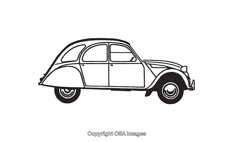 Classic Vintage Car Illustration in Black and White Line Art Style
