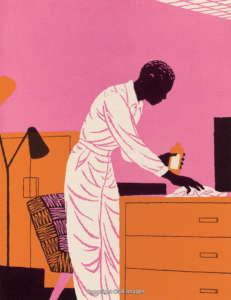 Illustration of a Person in Domestic Setting with Bold Color Scheme