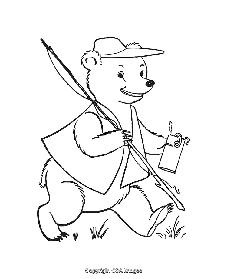 Cartoon Bear with Fishing Gear Ready for an Outdoor Adventure