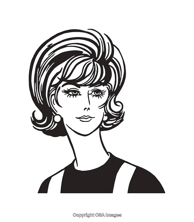 Retro Styled Black and White Line Art Illustration of a Woman
