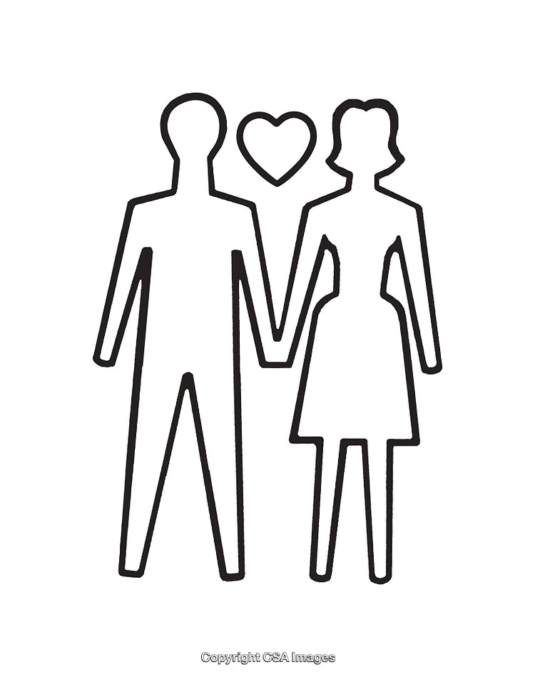 Line Art Depicting Couple with Heart Symbol in Minimalist Black and White