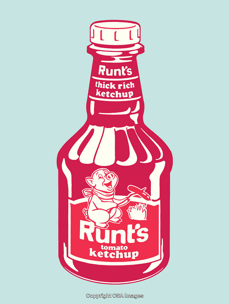 Vintage Styled Line Art Illustration of a Tomato Ketchup Bottle