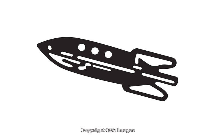 Simple Black and White Rocket Silhouette Line Art Illustration
