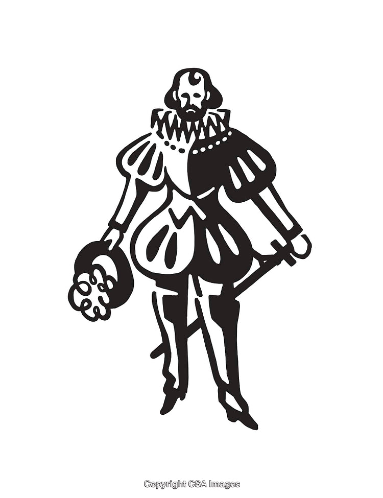 Black and White Line Art of a Historical Shakespearean Figure
