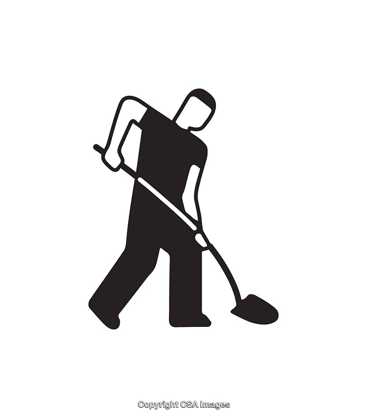 Silhouette of a Worker Digging in Monochrome Icon Style