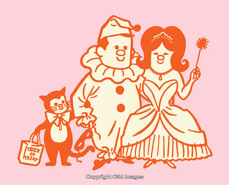 Colorful Line Art of Halloween Characters in Costume
