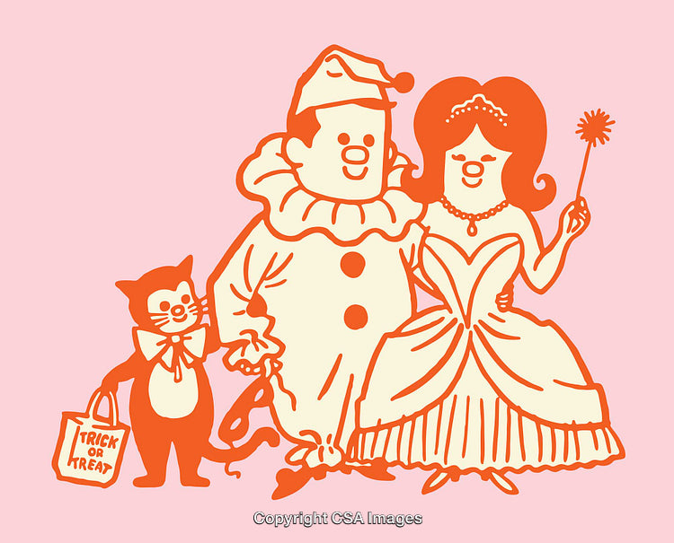 Colorful Line Art of Halloween Characters in Costume
