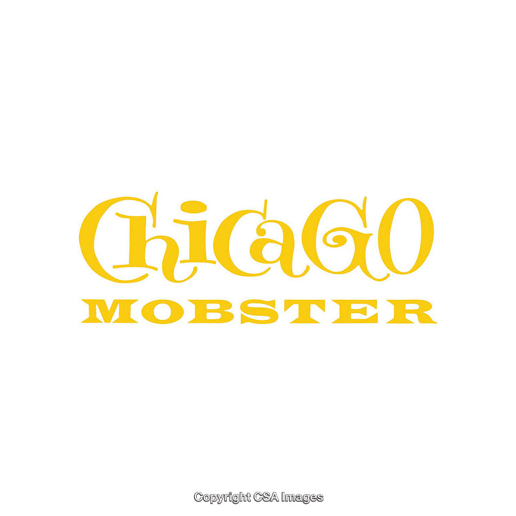 Stylized Yellow Chicago Mobster Themed Typography on White Background