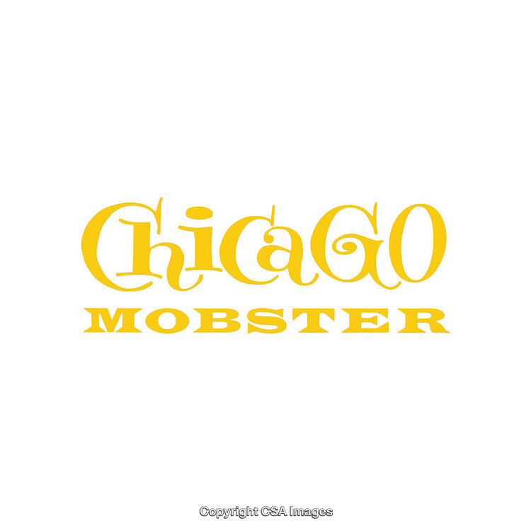 Stylized Yellow Chicago Mobster Themed Typography on White Background