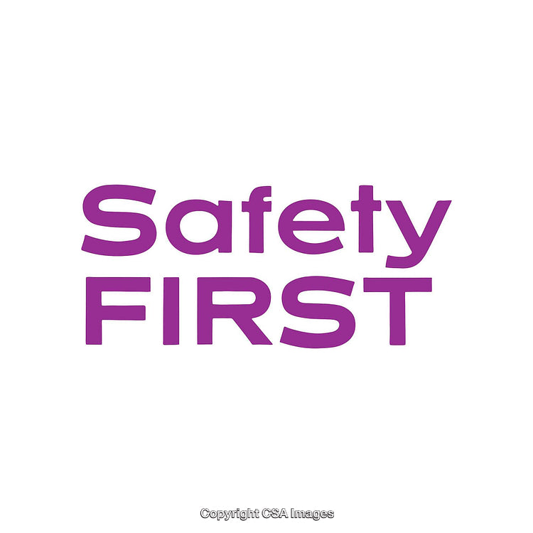 Purple Safety First Text on White Background for Emphasizing Work Safety