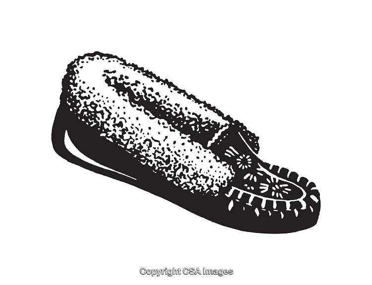 Black and White Line Art of a Cozy Slipper Design