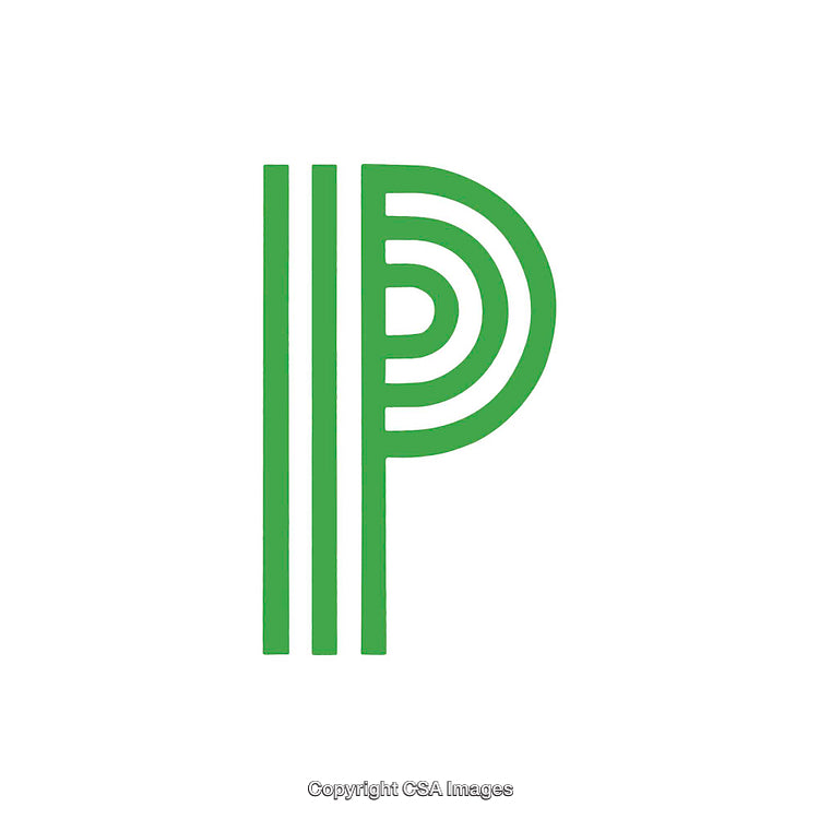 Stylized Green Letter P With Modern Geometric Design Elements