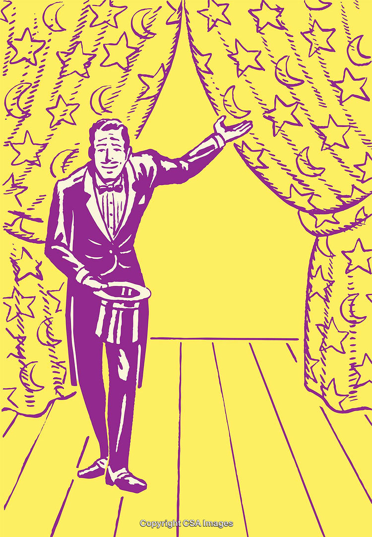 Vintage Line Art Illustration of a Performer on a Dramatic Stage