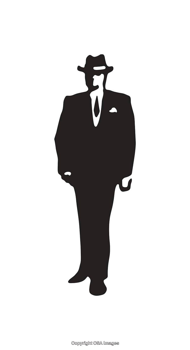 Silhouette of a Man in a Suit with Hat and Cane