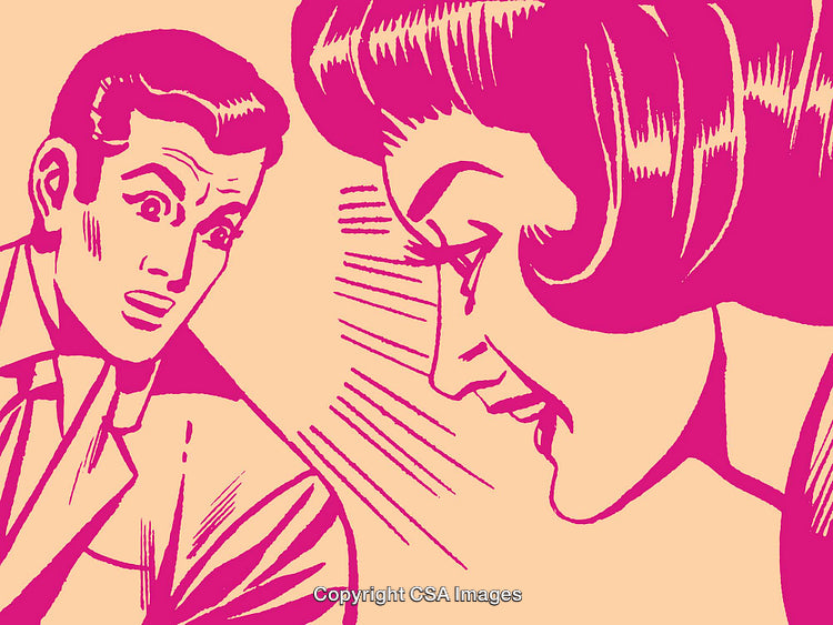 Illustrated Retro Pop Art Style Arguing Couple in Vibrant Colors