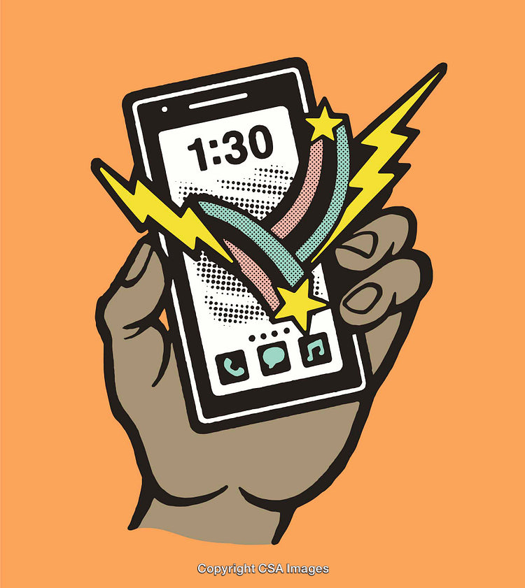 Colorful Line Art of a Hand Holding a Smartphone with Pop Art Style
