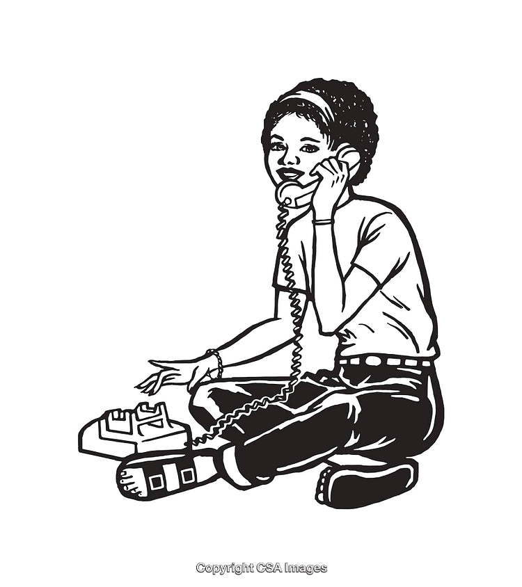 Black And White Illustration of a Child Using a Rotary Phone