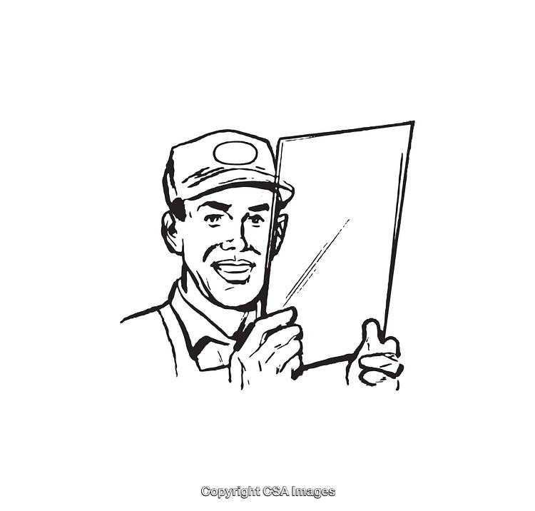 Smiling Man Holding Paper in Black and White Line Art Illustration