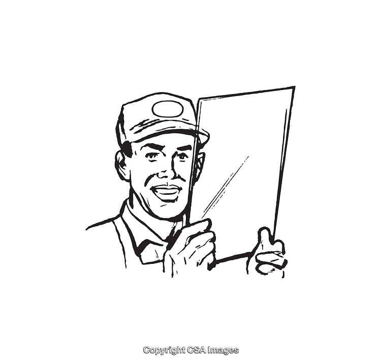 Smiling Man Holding Paper in Black and White Line Art Illustration