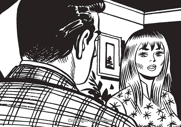 Retro Style Comic Art of a Couple in Conversation Indoors
