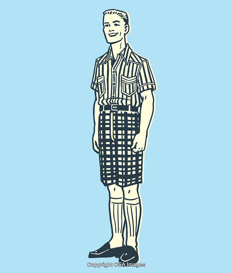 Retro Illustration of a Man in Patterned Outfit on Blue Background