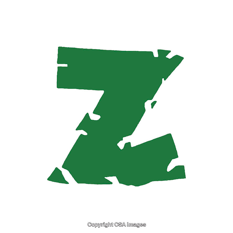 Bold Green Letter Z With Abstract Shaped Edges on White Background