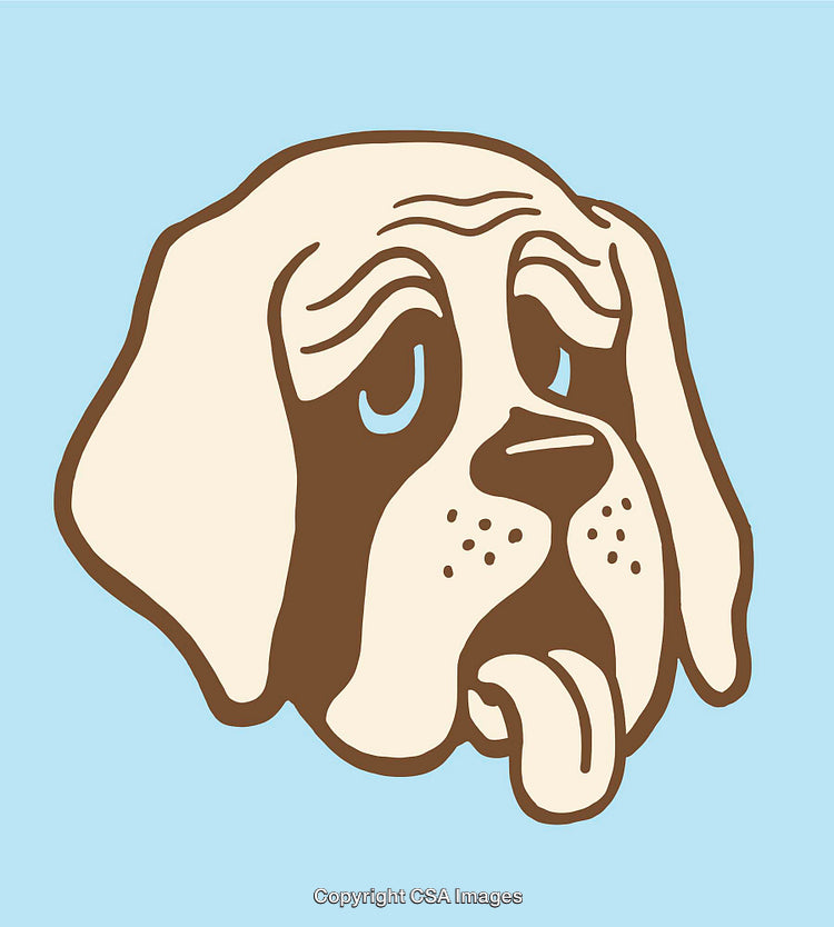Sad Dog Emotive Cartoon Illustration With Light Blue Background