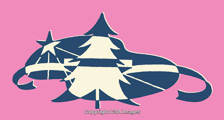 Abstract Christmas Tree Design with Stars on a Pink Background