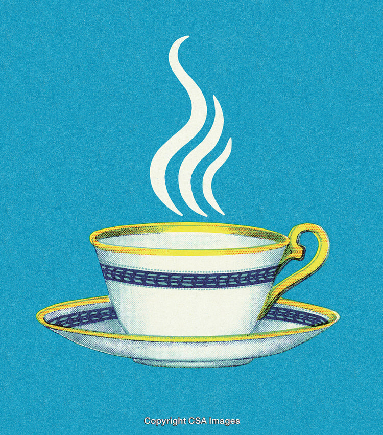 Illustration of a Coffee Cup with Rising Steam on Blue Background