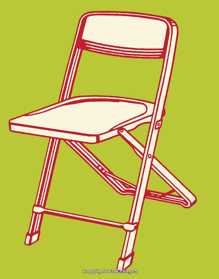 Red Line Art Illustration of a Foldable Chair on Green Background