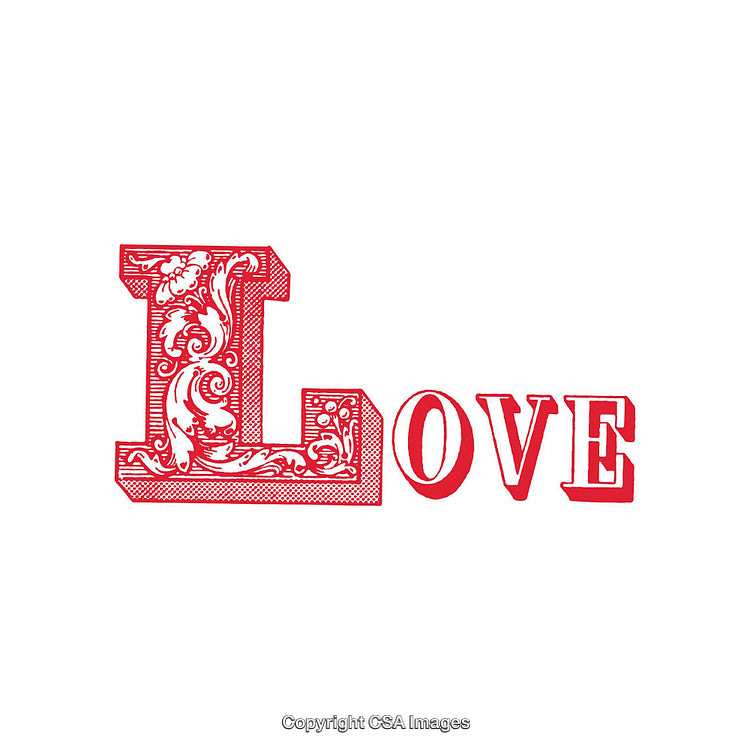 Decorative Love Typography with Ornate Design on White Background