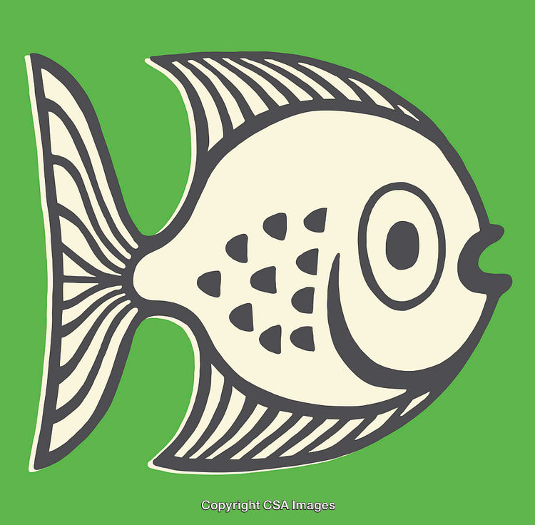 Colorful Line Art Illustration of a Stylized Fish on a Green Background