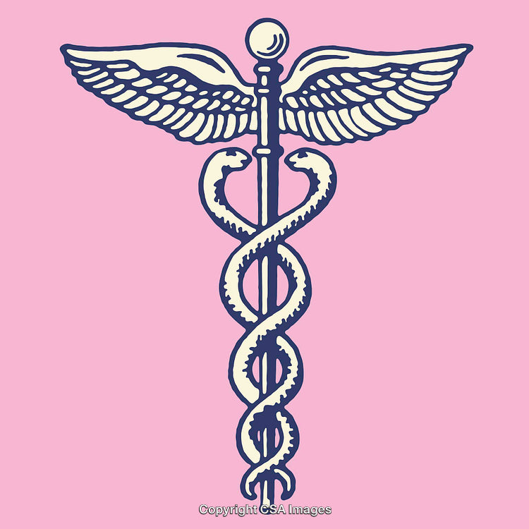 Vintage Medical Caduceus Symbol Featuring Dual Snakes and Wings Art Design