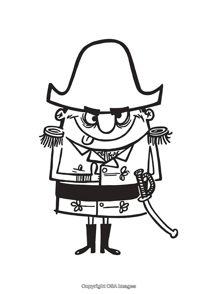 Black and White Cartoon Illustration of a Funny Military General