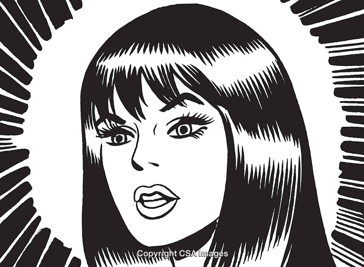 Vintage Pop Art Style Portrait of a Woman in High Contrast Drawing