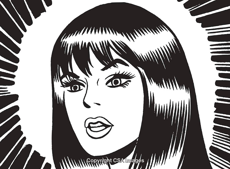 Vintage Pop Art Style Portrait of a Woman in High Contrast Drawing