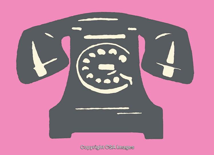 Retro Rotary Telephone Illustration on Pink Background in Vintage Line Art Style